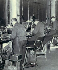 Assembly of the padlocks in the 1940s Assembly of the padlocks in the 1940s