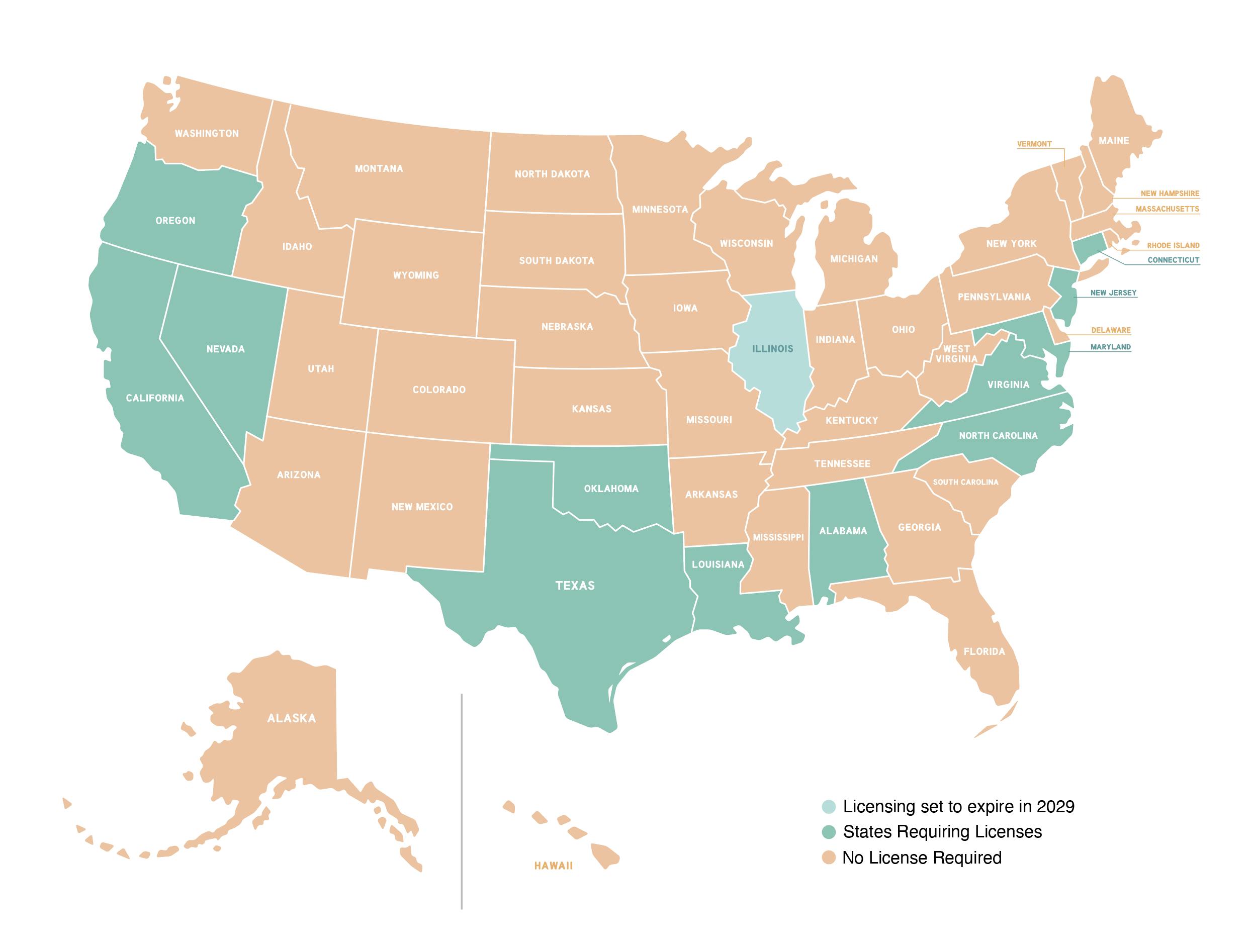 Locksmith Licensing Map