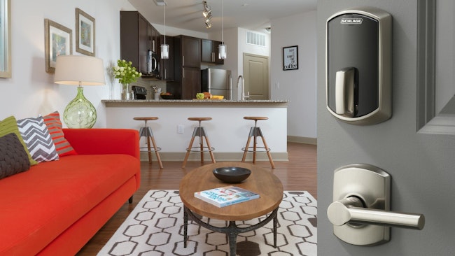 Properties can further enhance their systems by adopting smart wireless electronic locks, like the Schlage Control Mobile Enabled Smart Lock pictured here