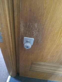 Photo 2. Original lock on classroom door Photo 2. Original lock on classroom door