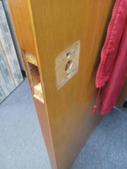 Photo 3. Original lock removed Photo 3. Original lock removed