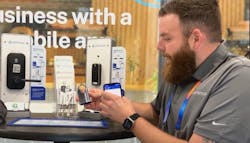 Centrios’ Luke Mason demonstrates the new padlock and other Centrios’ products at CES this year. Centrios’ Luke Mason demonstrates the new padlock and other Centrios’ products at CES this year.