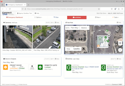 The dashboard of the Emergency Response Platform lets first responders view cameras, unlock doors and outputs, activate task functions, initiate lockdown and see recent activity. Photo courtesy of Connected Technologies The dashboard of the Emergency Response Platform lets first responders view cameras, unlock doors and outputs, activate task functions, initiate lockdown and see recent activity. Photo courtesy of Connected Technologies