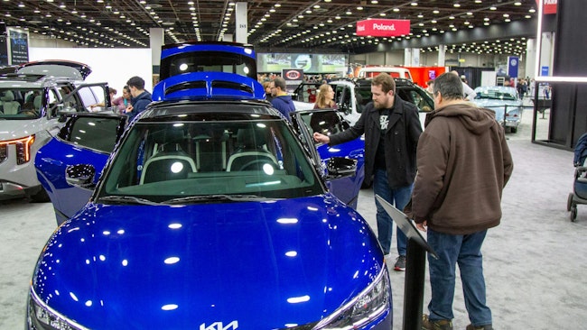 A Kia is on display at the 2025 Detroit Auto Show.