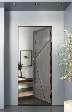 The motorized door opens and closes when it senses an authorized individual approaching, using UWB technology. The motorized door opens and closes when it senses an authorized individual approaching, using UWB technology.