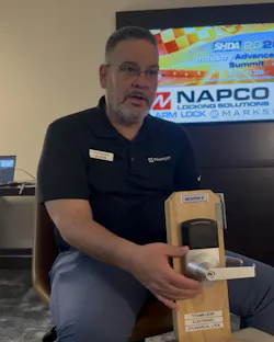Chris Donohue, Director of Sales, Alarm Lock/NAPCO, shows the newest lock at SHDA 2026. Chris Donohue, Director of Sales, Alarm Lock/NAPCO, shows the newest lock at SHDA 2026.