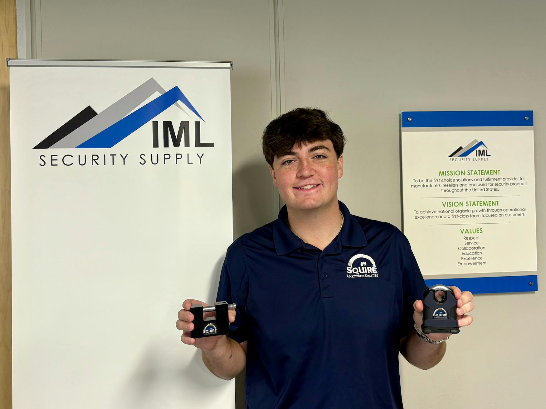 Jackson Burhans, National Account Manager for Squire USA, met with the IML Security Supply team in Kansas City as the companies began rolling out their new distribution partnership and building field support for customers.