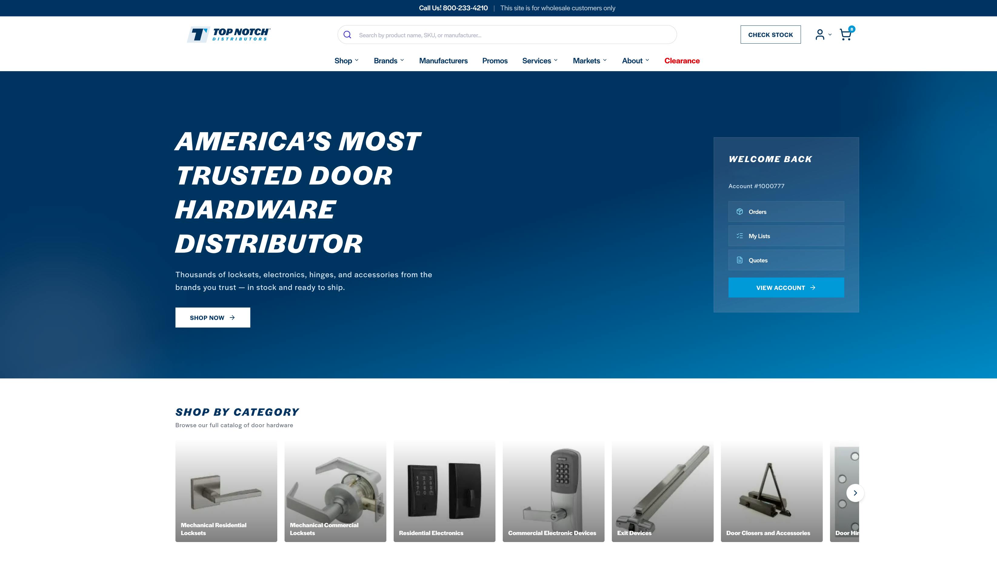 Top Notch e-store home page